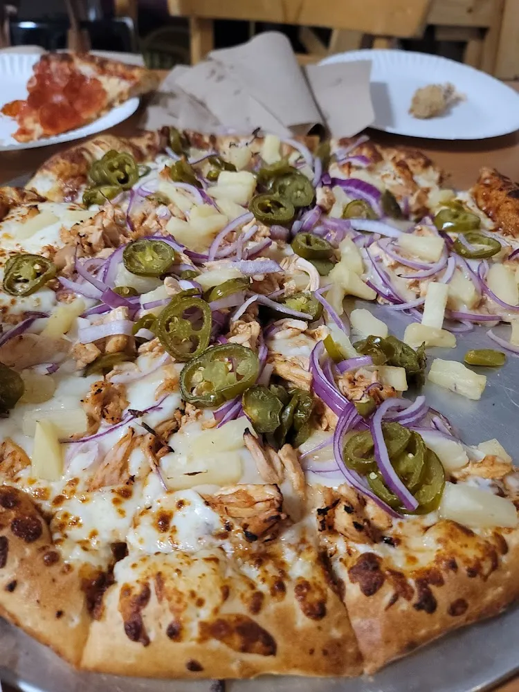 BBQ Chicken Pizza Added Pineapple and Jalapenos
